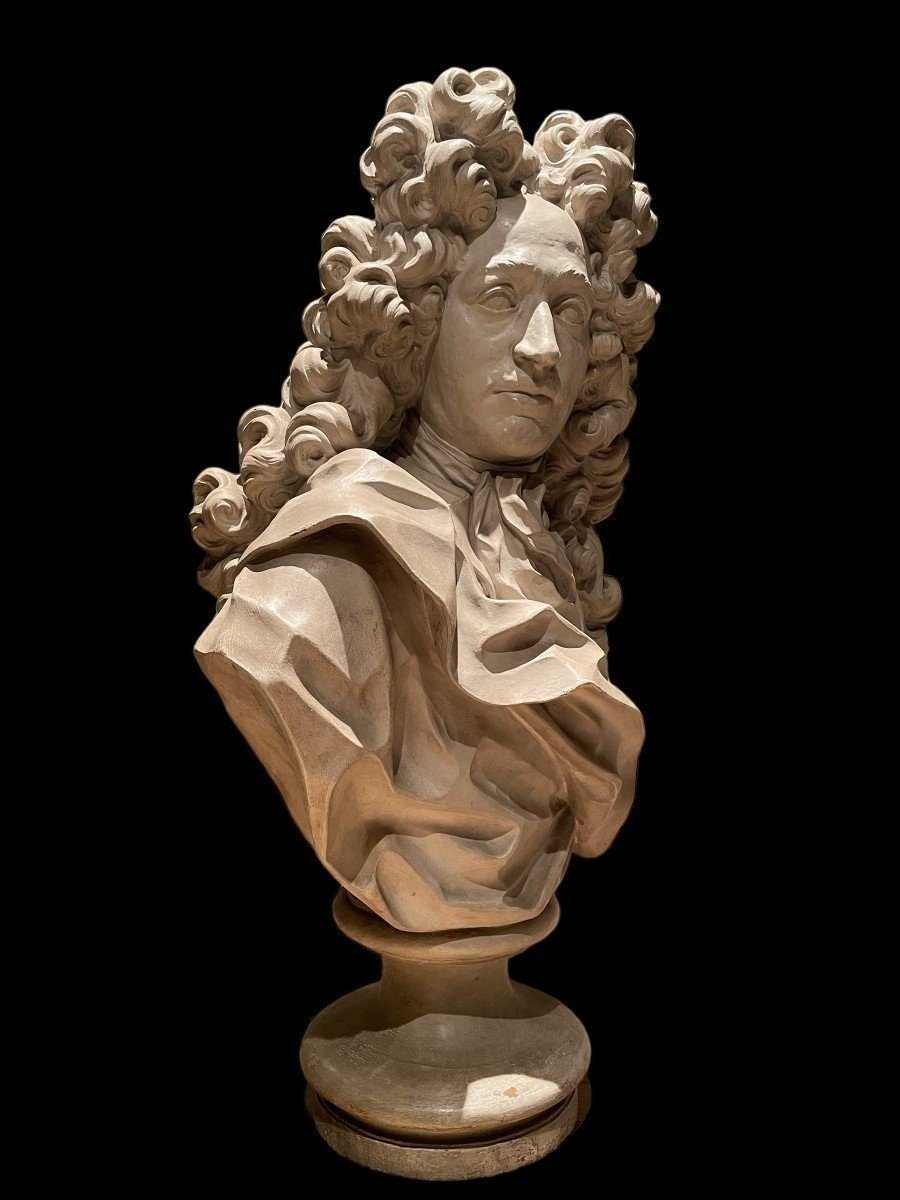 Grand Buste De Noble De Style Louis XIV En Terre Cuite 19ème. ( 79cm )-photo-3