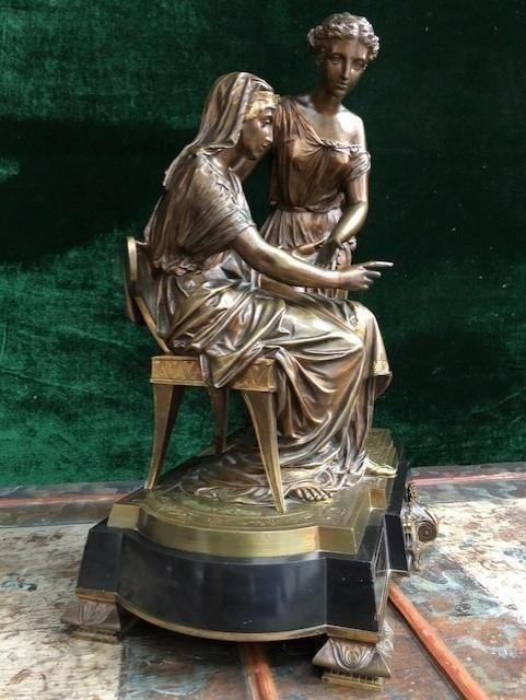 Decorative Sculpture "return From Egypt" 2 Bronze Figures 19th Century.-photo-3