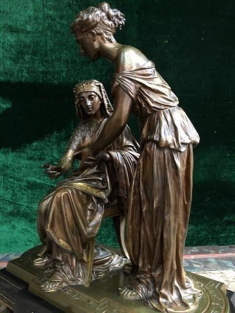 Decorative Sculpture "return From Egypt" 2 Bronze Figures 19th Century.-photo-4