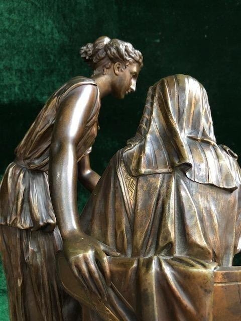 Decorative Sculpture "return From Egypt" 2 Bronze Figures 19th Century.-photo-4