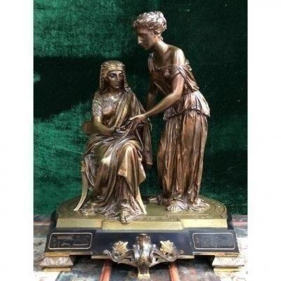 Decorative Sculpture "return From Egypt" 2 Bronze Figures 19th Century.-photo-7