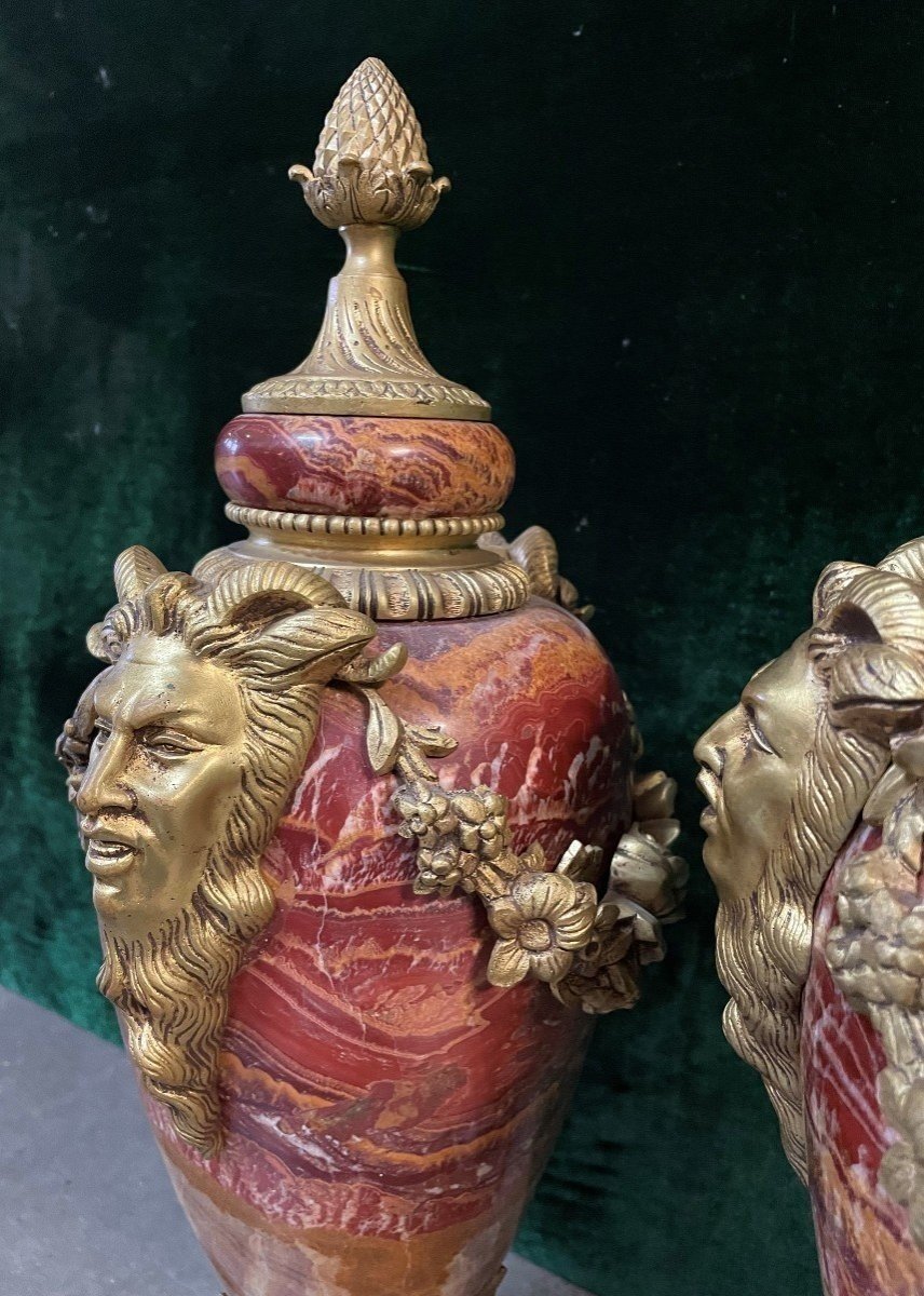 Pair Of Large Beautifully Coloured Marble Cassolettes 19th Century (56 Cm).-photo-3