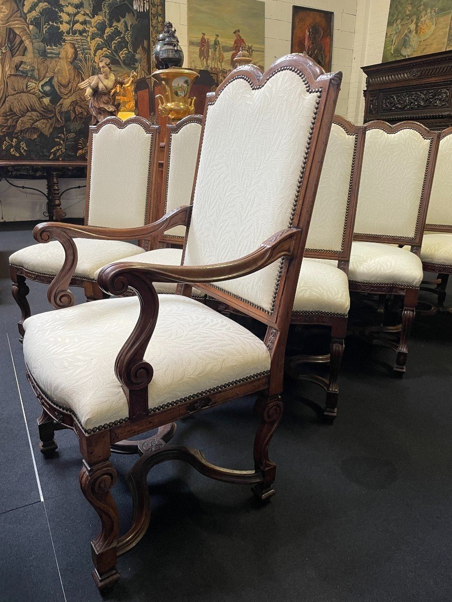 Ensemble De 10 Chaises Style Régence En Noyer 1900