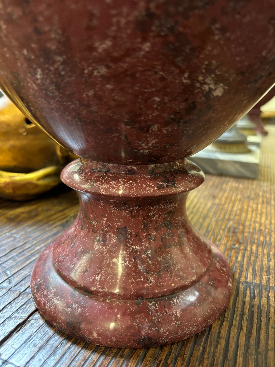 Pair Of Wooden Lidded Vases Painted In Imitation Of Porphyry, 20th Century. (62 Cm)-photo-6