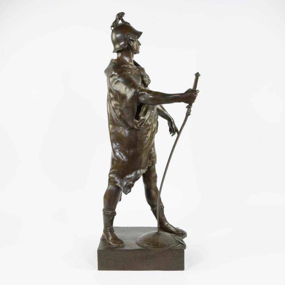 Grande Sculpture En Bronze " Le Devoir " Honor Patria Par E.picault 19ème ( 78 Cm ).-photo-6