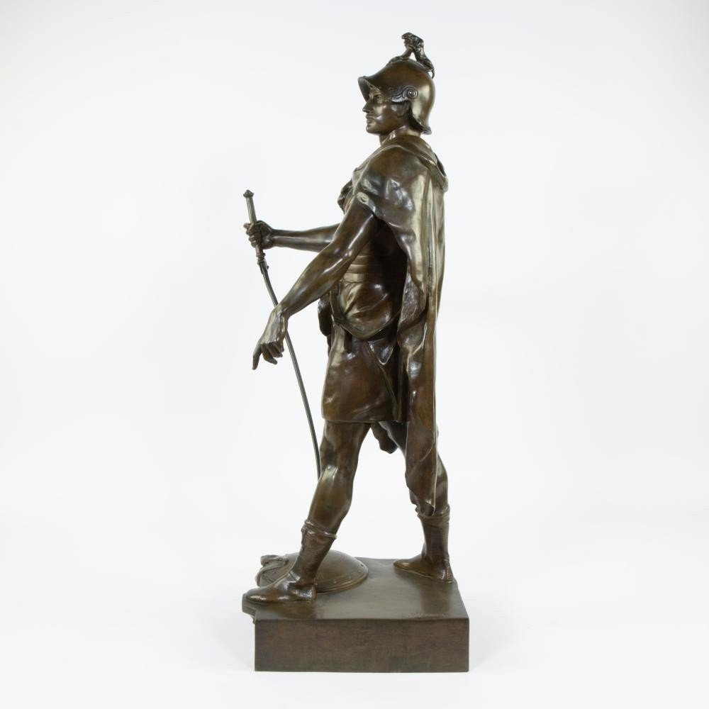 Grande Sculpture En Bronze " Le Devoir " Honor Patria Par E.picault 19ème ( 78 Cm ).-photo-8