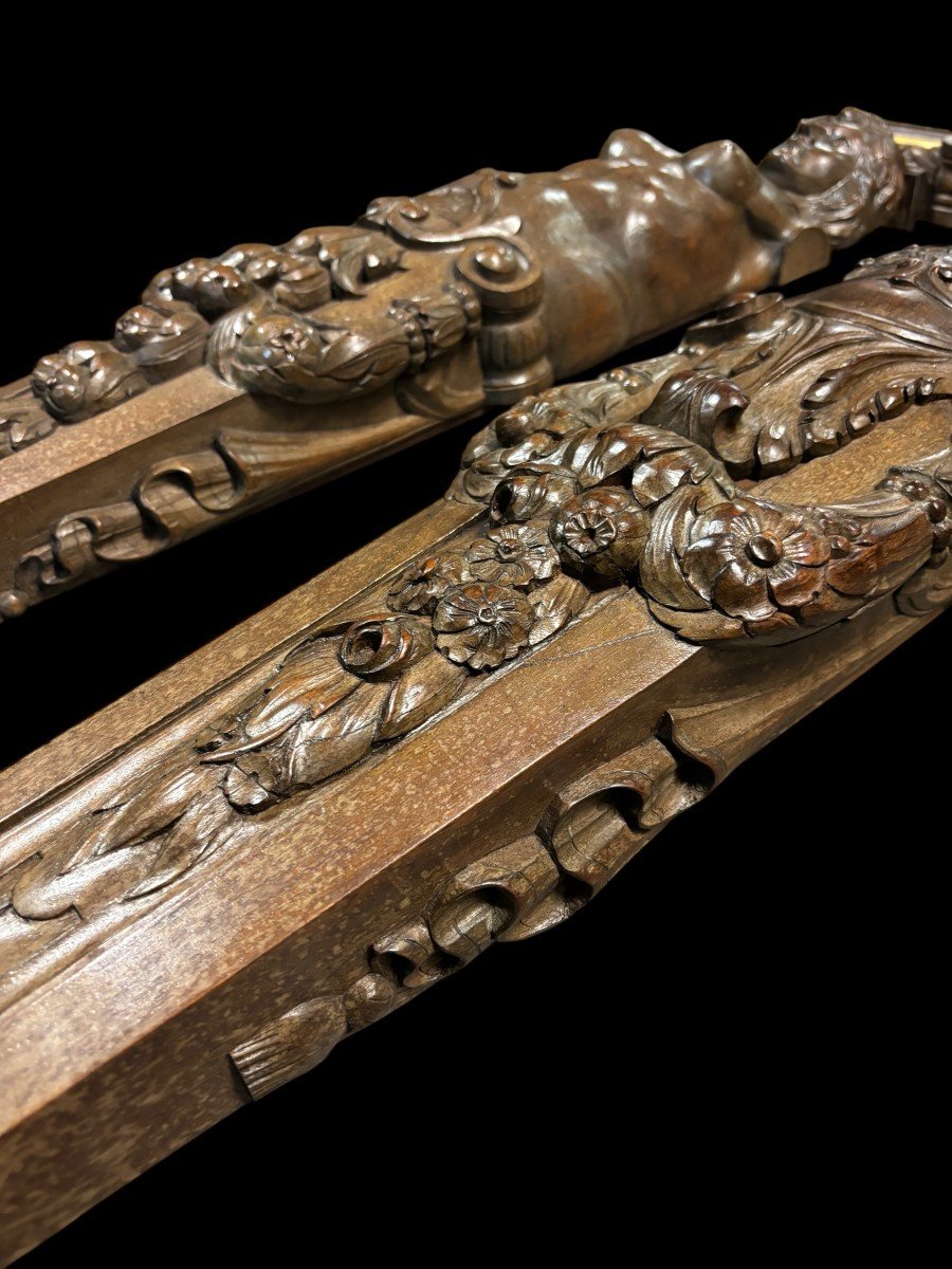 Pair Of Large Walnut Caryatids From The Late 19th Century. (140 Cm)-photo-1