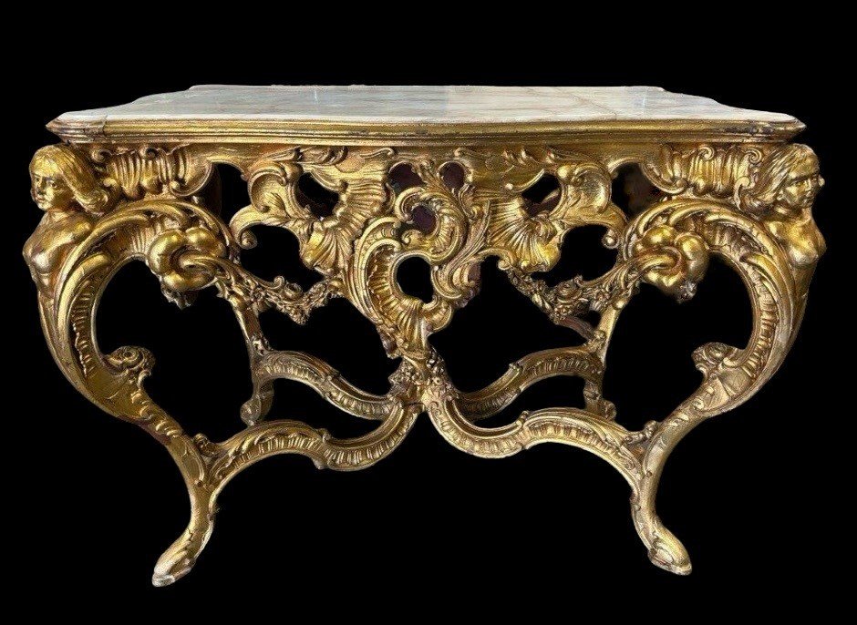 Table De Milieu En Bois Doré Style Louis XV 19ème.-photo-2