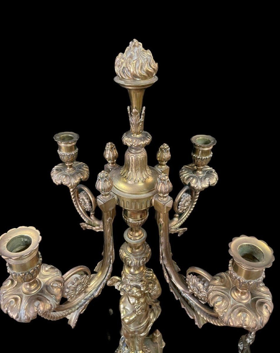 Pair Of Large Candelabra With Angels In Bronze 19th Century (76 Cm)-photo-4