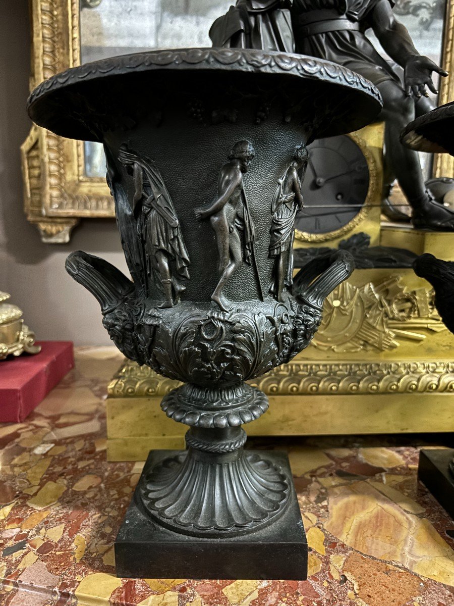 Paire De Vases" Medici " En Bronze 20ème.-photo-3