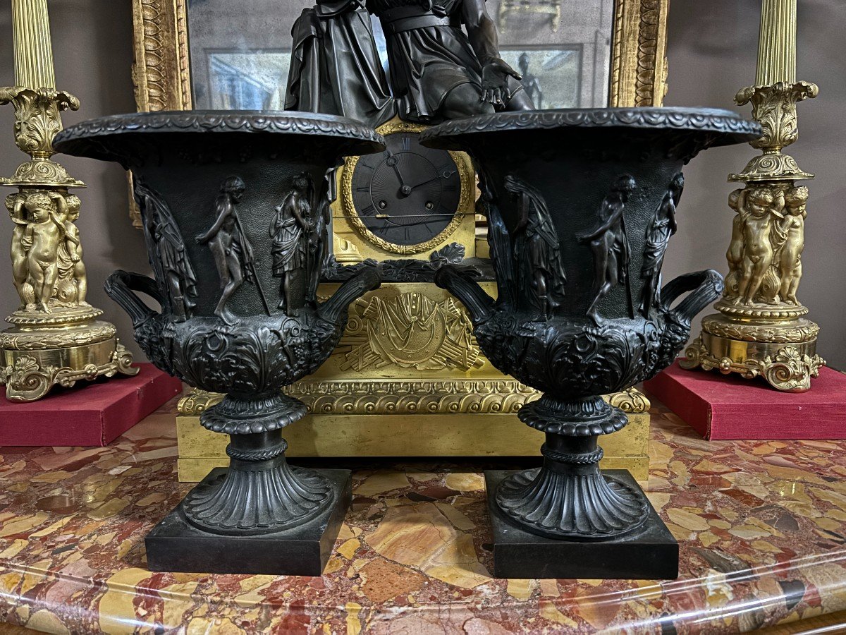 Paire De Vases" Medici " En Bronze 20ème.-photo-2