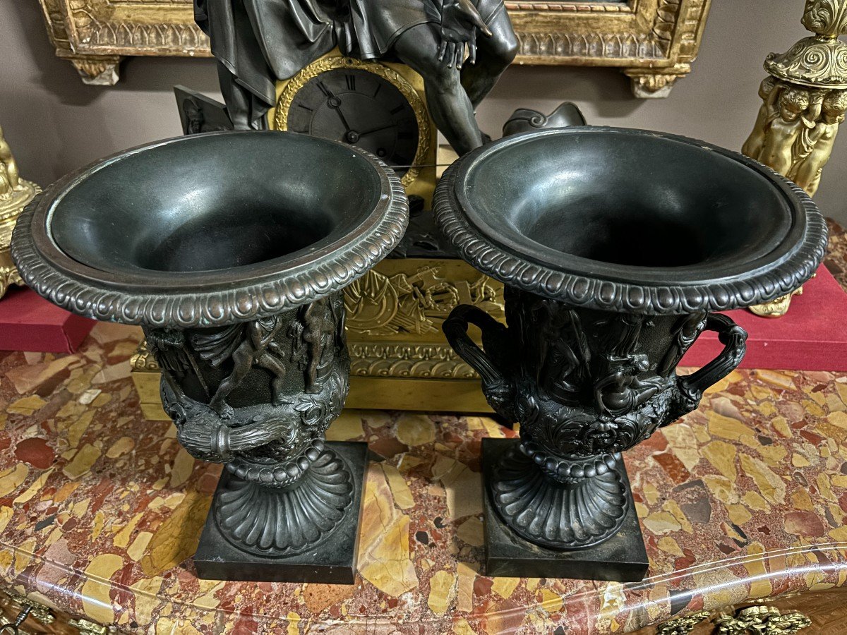 Paire De Vases" Medici " En Bronze 20ème.-photo-5