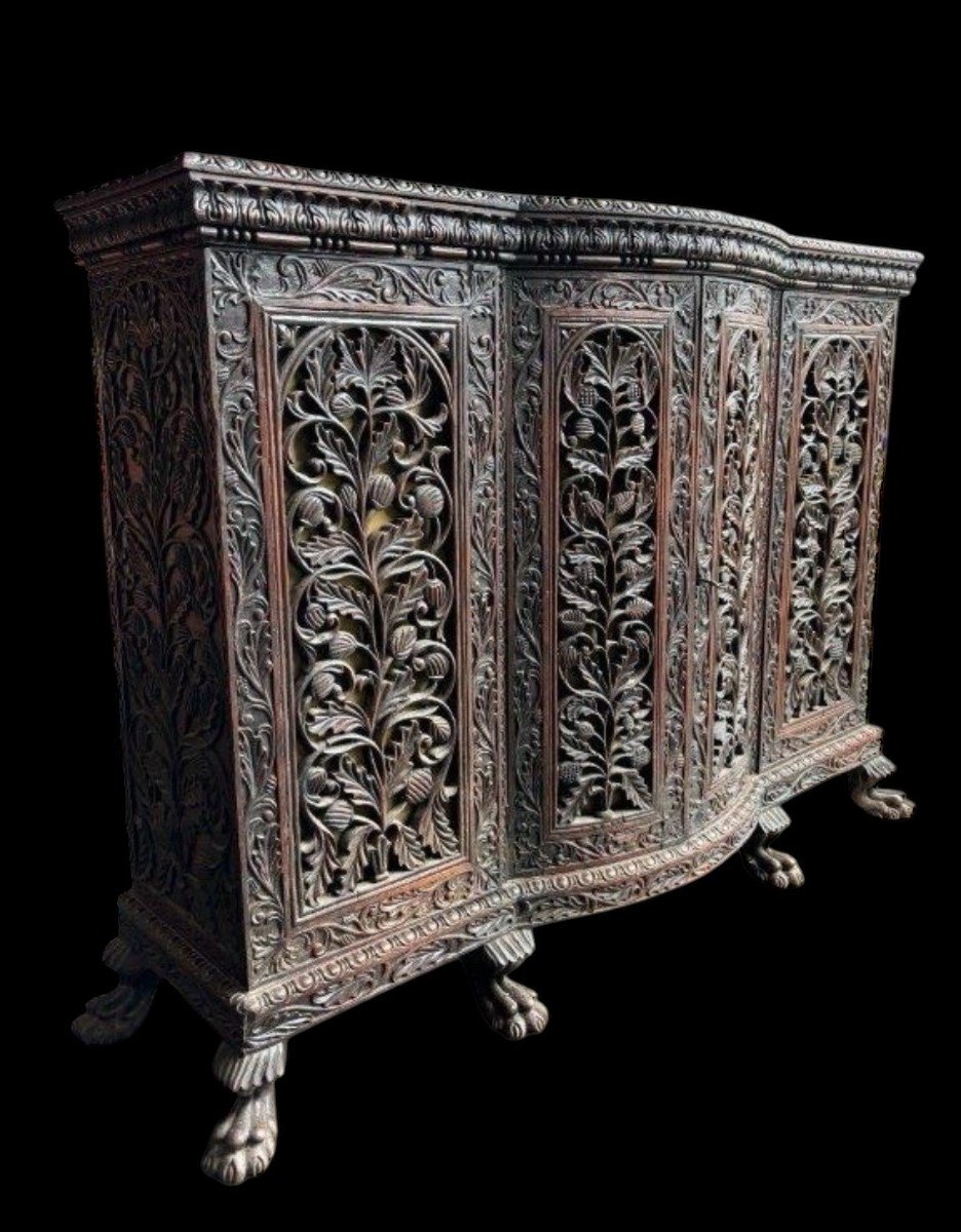 4-door Curved Cabinet In Hardwood, Burma, 19th Century.-photo-2