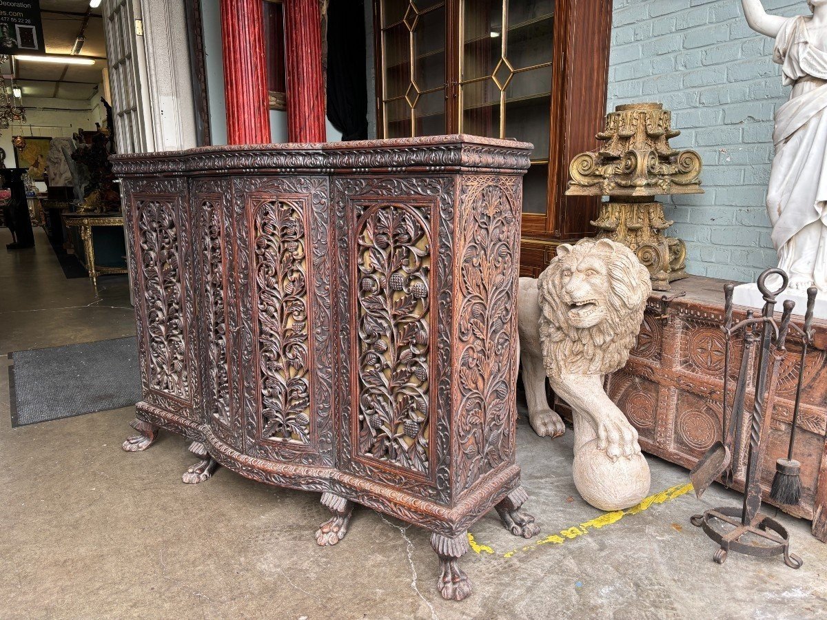 4-door Curved Cabinet In Hardwood, Burma, 19th Century.-photo-5