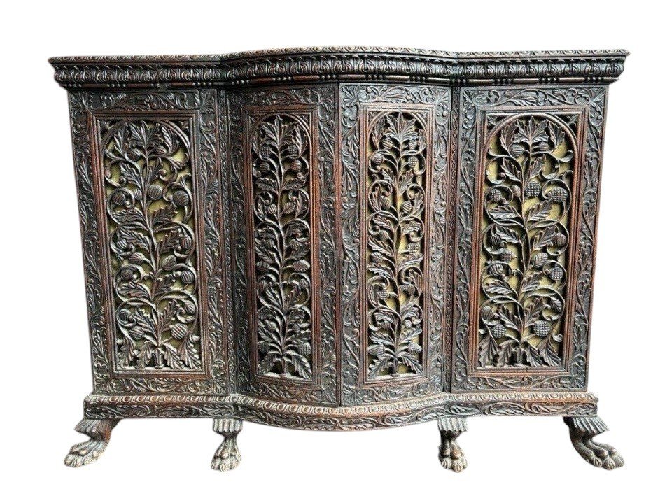 4-door Curved Cabinet In Hardwood, Burma, 19th Century.-photo-8