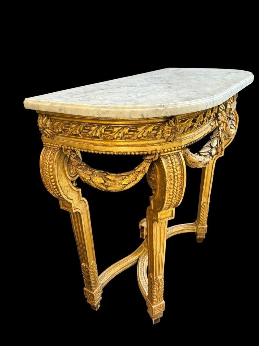 Pretty Louis XVI Style Console In Gilded Wood, 19th Century.-photo-2