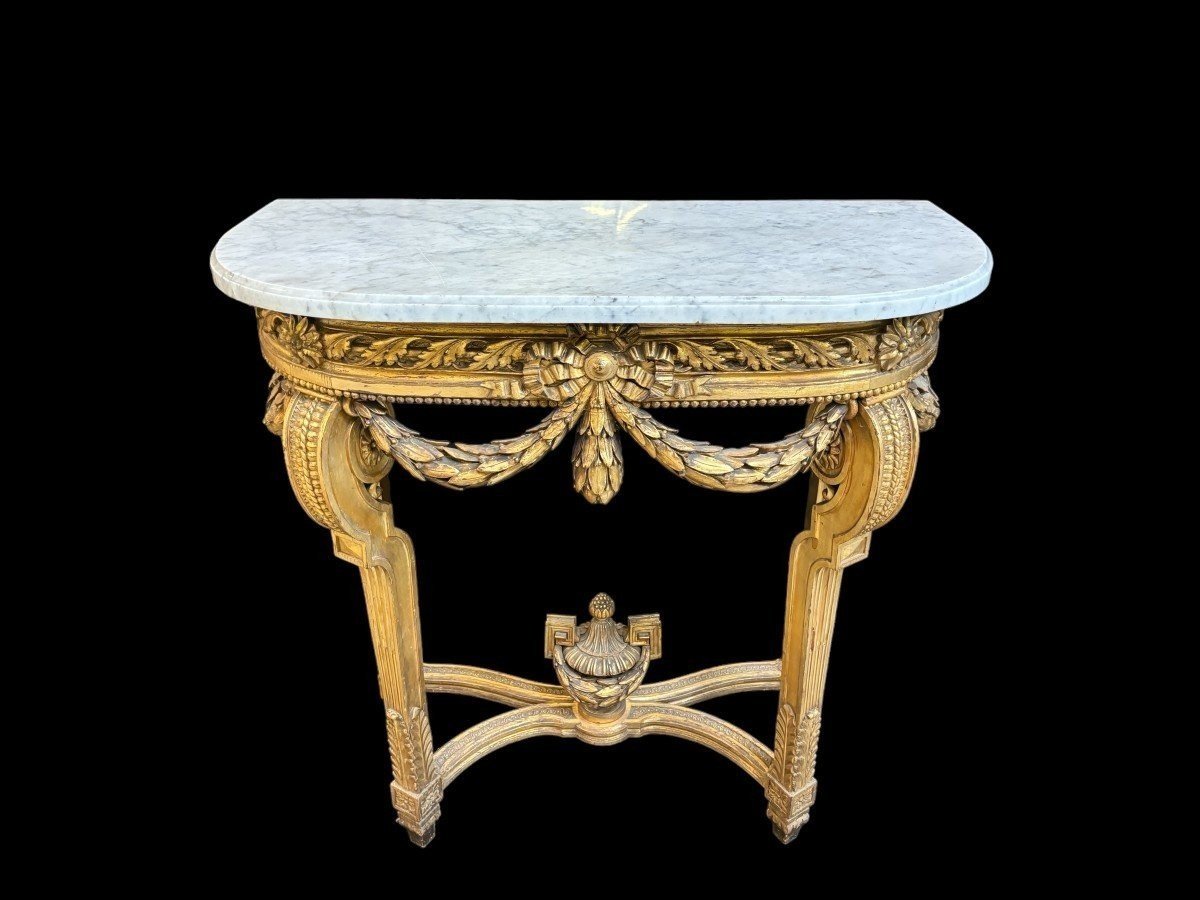 Pretty Louis XVI Style Console In Gilded Wood, 19th Century.-photo-3