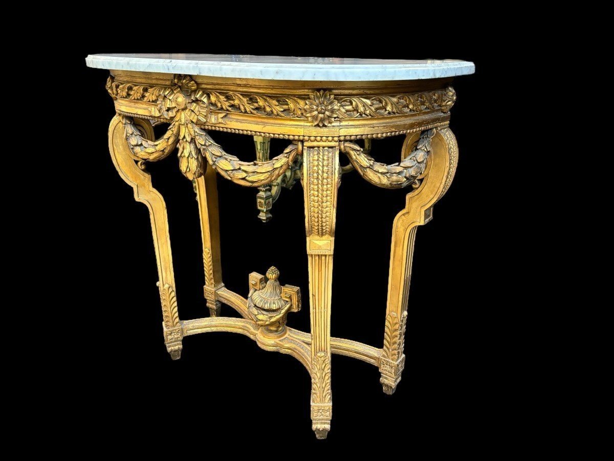 Pretty Louis XVI Style Console In Gilded Wood, 19th Century.-photo-4