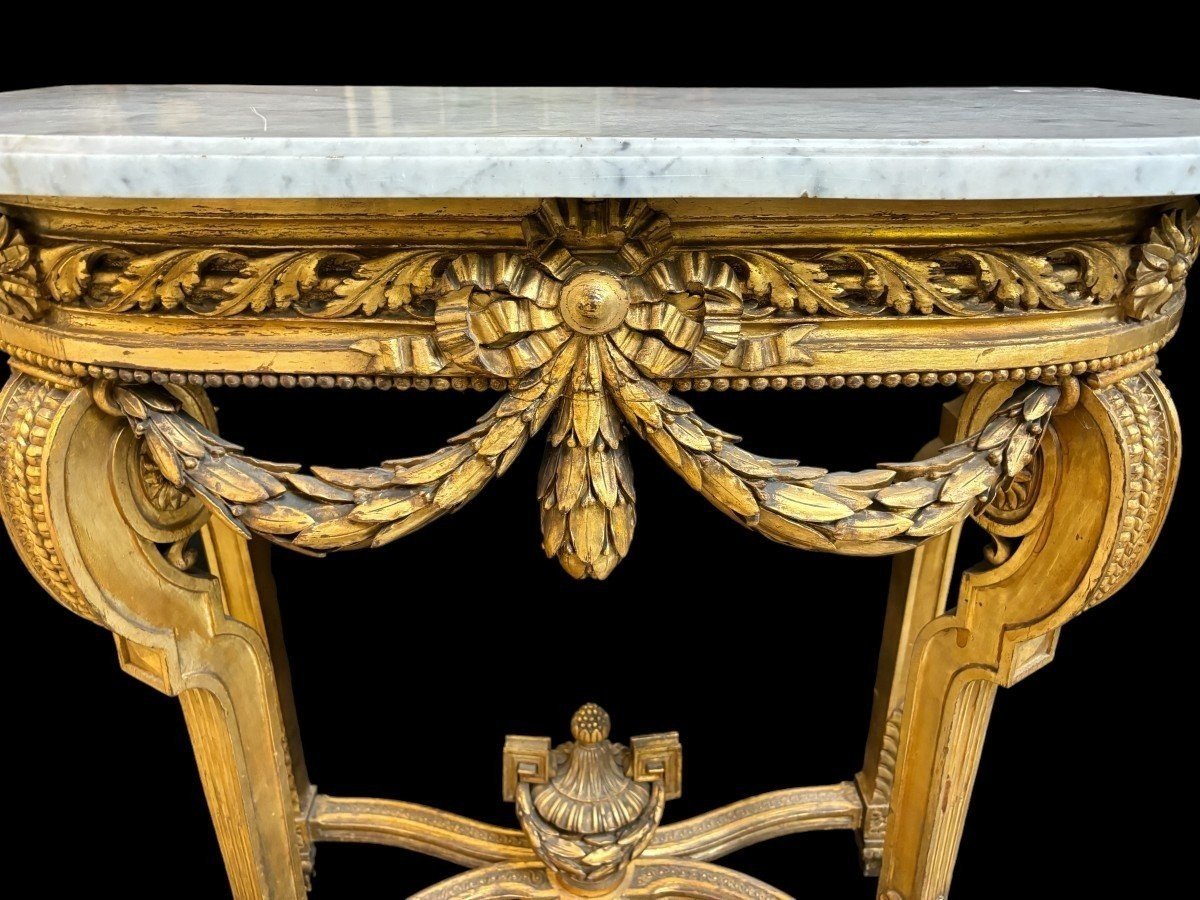 Pretty Louis XVI Style Console In Gilded Wood, 19th Century.-photo-2