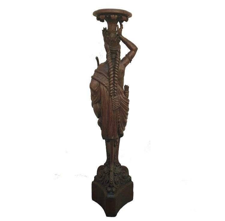 Large Decorative Sculpture "caritide" In Oak 19th Century (198 Cm).-photo-5