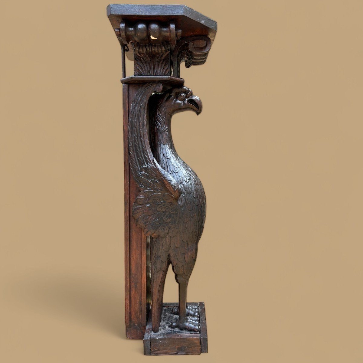 Large Empire Stand (134 Cm) "mythological Winged Beast" In Wood, 19th Century.-photo-1