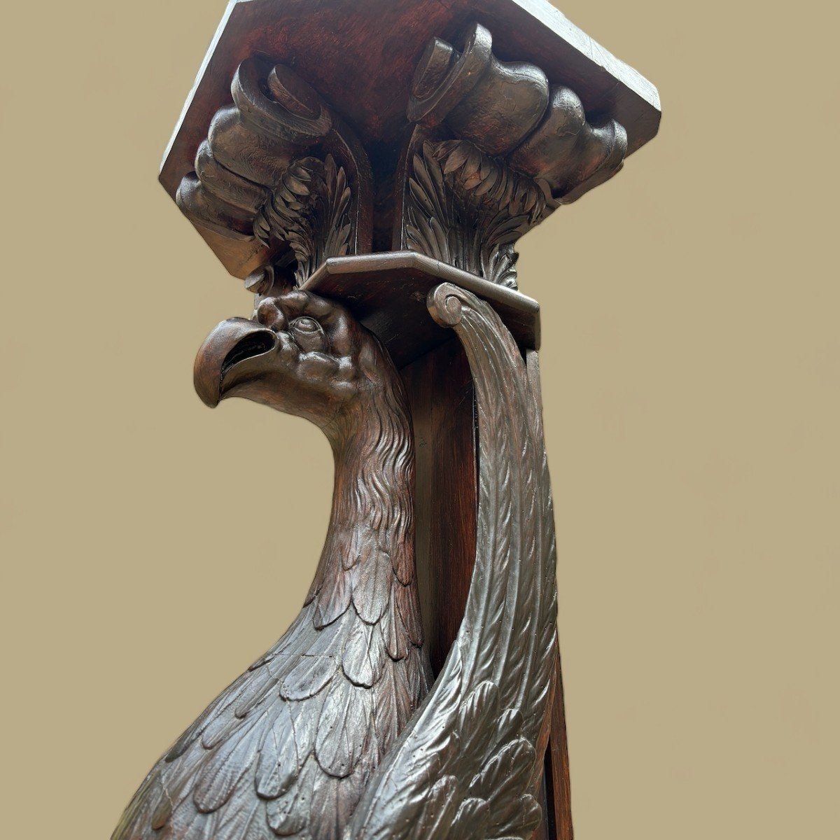 Large Empire Stand (134 Cm) "mythological Winged Beast" In Wood, 19th Century.-photo-3