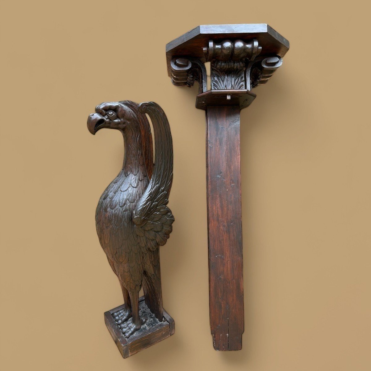 Large Empire Stand (134 Cm) "mythological Winged Beast" In Wood, 19th Century.-photo-6