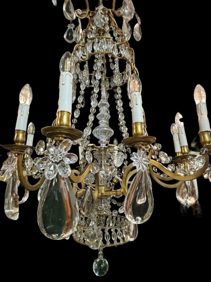 Beautiful Large Bronze And Crystal Chandelier From The Late 19th Century (130 Cm).-photo-2