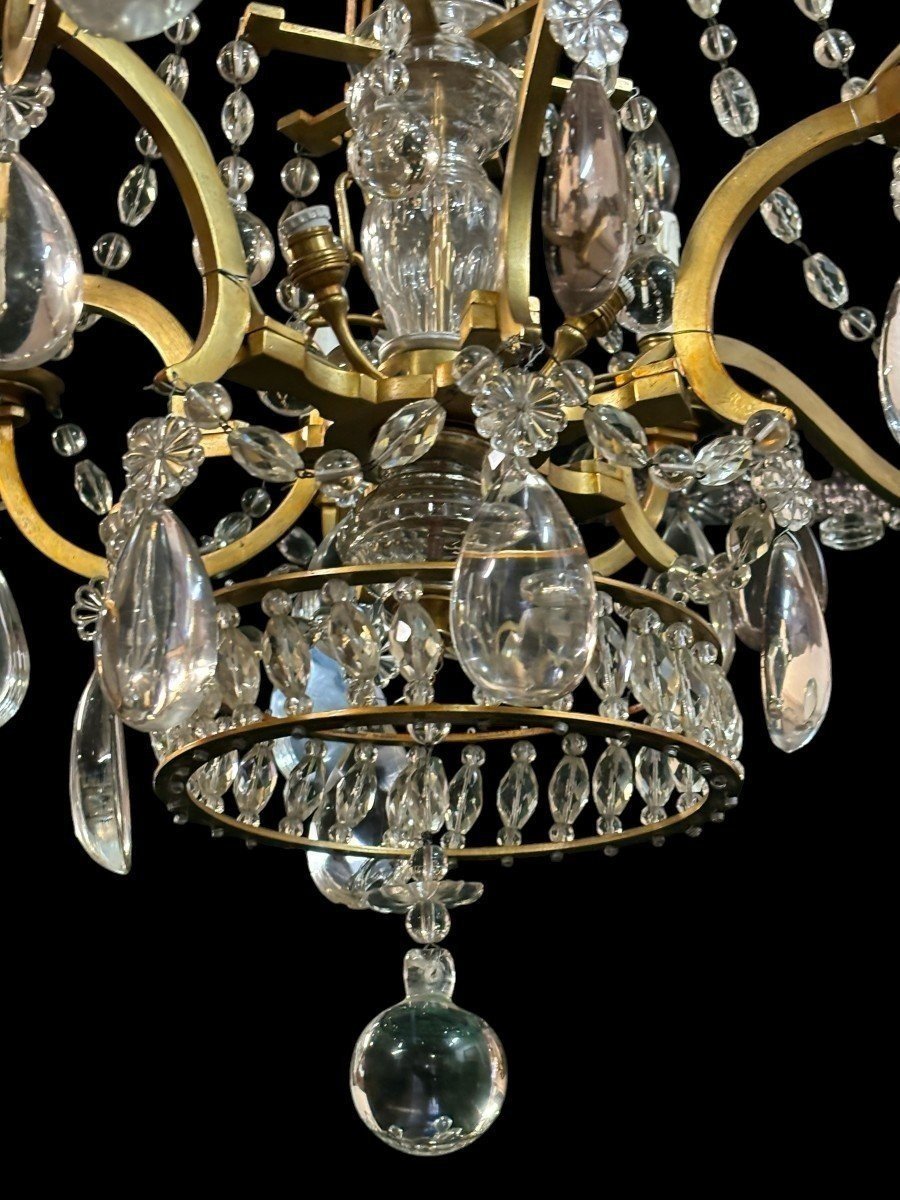 Beautiful Large Bronze And Crystal Chandelier From The Late 19th Century (130 Cm).-photo-3