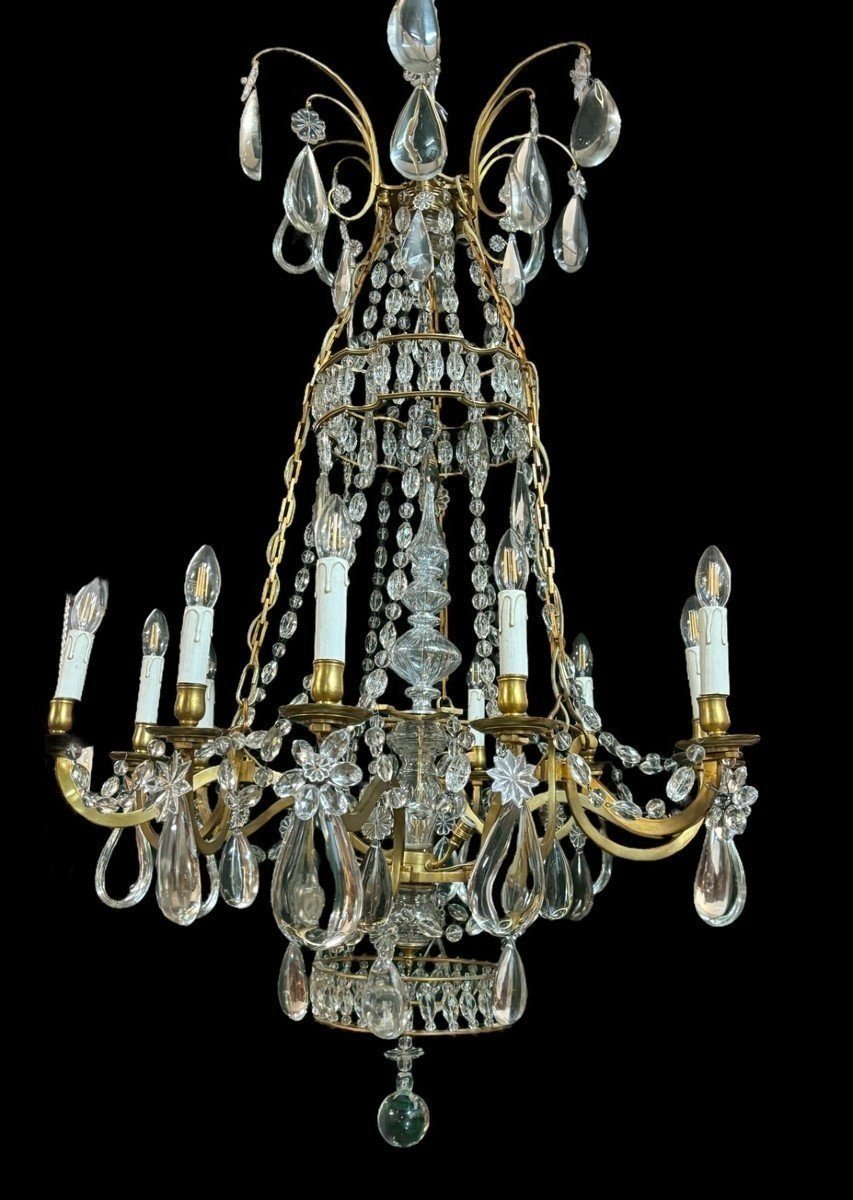 Beautiful Large Bronze And Crystal Chandelier From The Late 19th Century (130 Cm).-photo-8