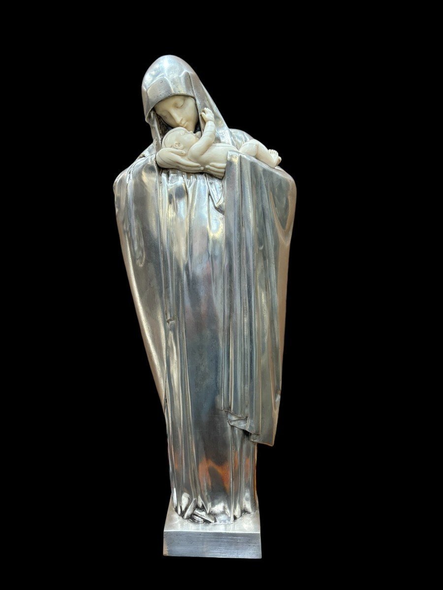 Beautiful French Art Deco Silvered Bronze Sculpture-photo-8