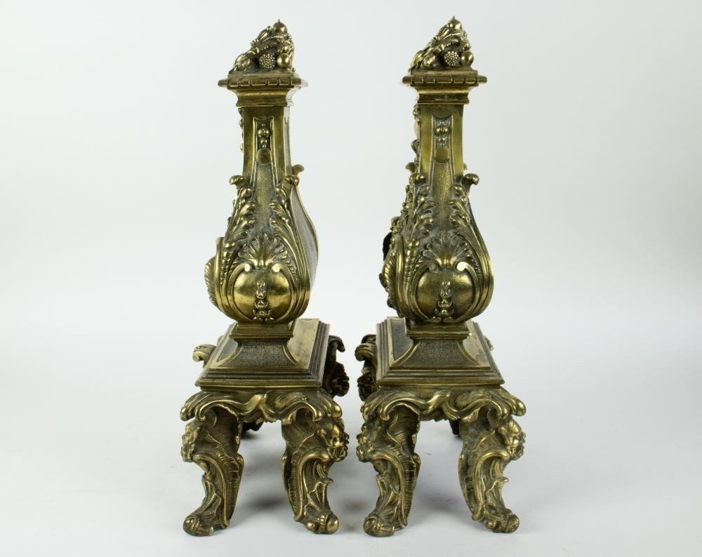 Pair Of 19th Century Bronze Castle Andirons.-photo-2