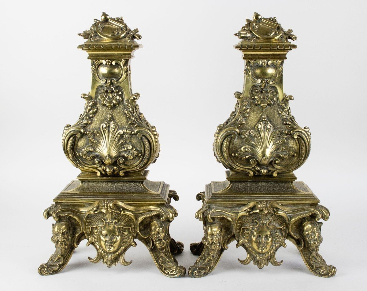 Pair Of 19th Century Bronze Castle Andirons.-photo-3