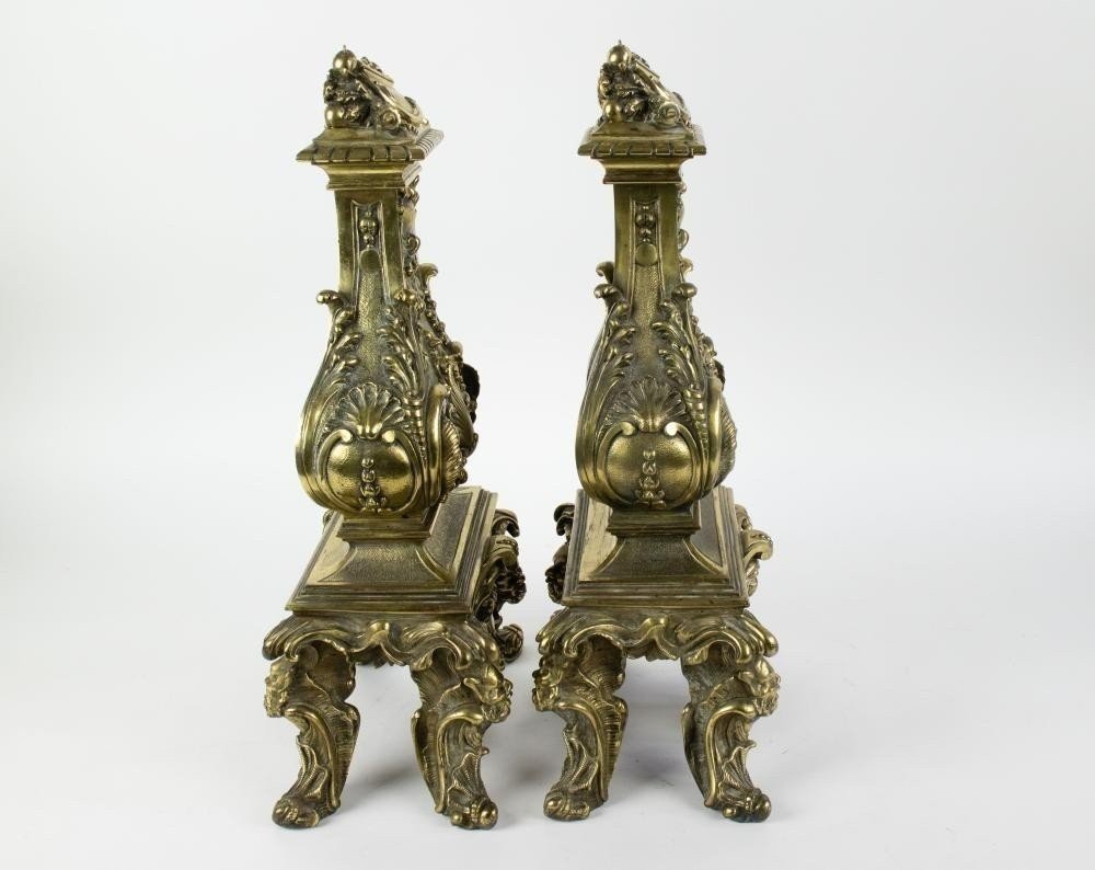 Pair Of 19th Century Bronze Castle Andirons.-photo-4