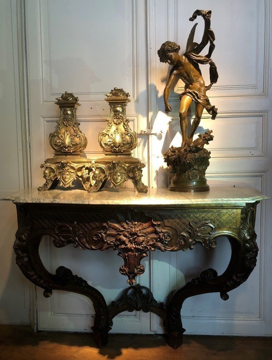 Pair Of 19th Century Bronze Castle Andirons.-photo-2