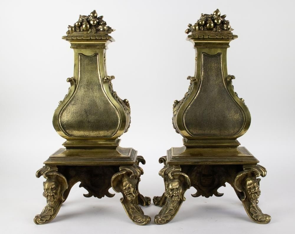 Pair Of 19th Century Bronze Castle Andirons.-photo-3