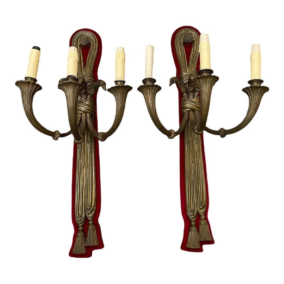 Pair Of Large 19th Century Empire Style Bronze Wall Lights. (83 Cm)-photo-2