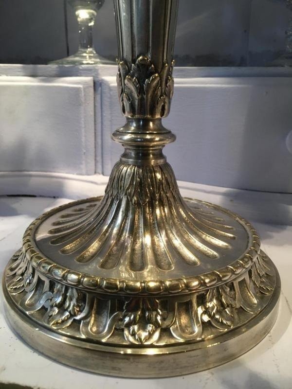 Paire De Candélabres Louis XVI En Bronze Argenté 19ème.-photo-2