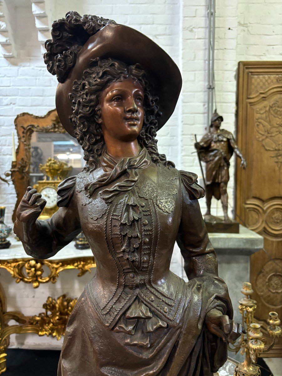 Très Grande Sculpture En Bronze « Noble Lady » 19ème ( 103,5 cm ).-photo-2