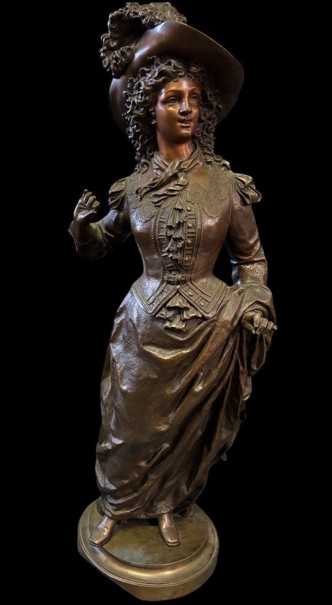 Très Grande Sculpture En Bronze « Noble Lady » 19ème ( 103,5 cm ).-photo-8