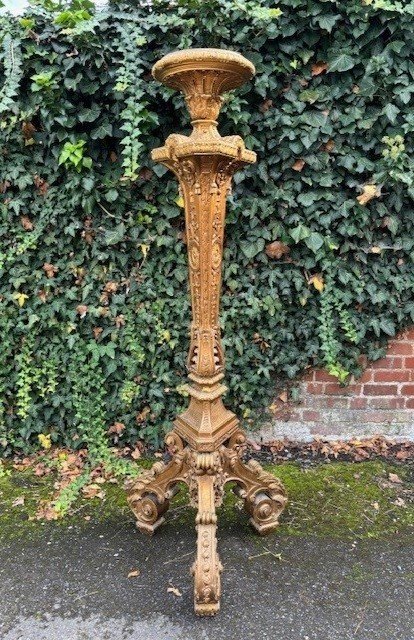 Large Regency Style Torchère In Gilded Wood, 19th Century.-photo-2