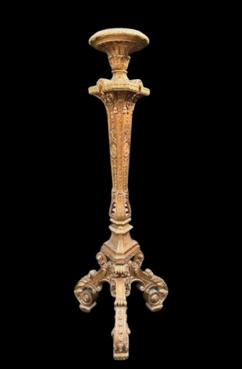 Large Regency Style Torchère In Gilded Wood, 19th Century.-photo-7