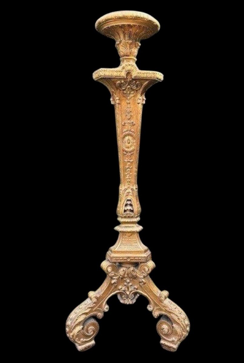 Large Regency Style Torchère In Gilded Wood, 19th Century.-photo-8