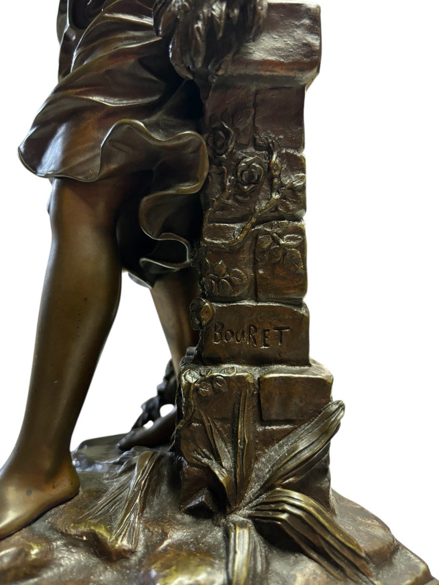 Beautiful Sculpture “young Fairy With Guitar” In Bronze From The Early 20th Century.-photo-4