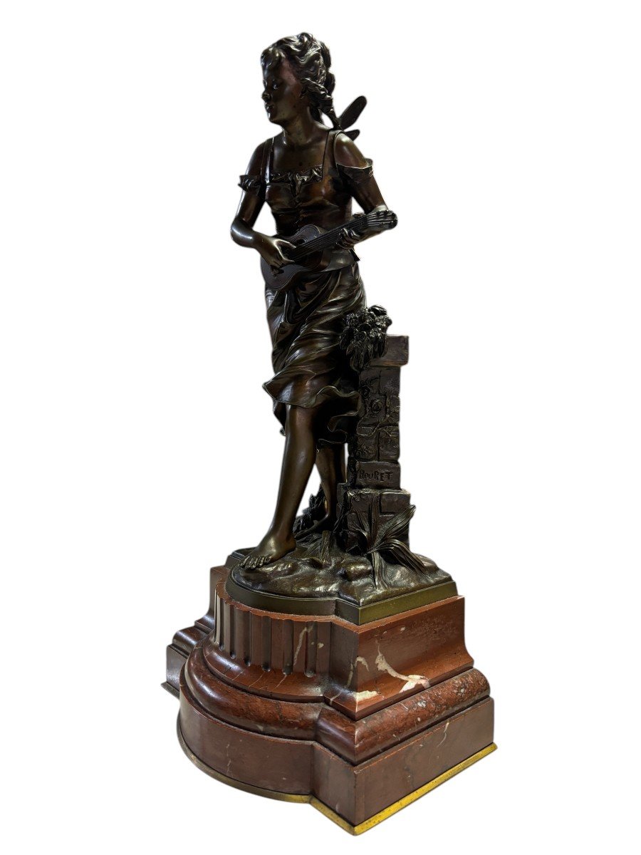 Beautiful Sculpture “young Fairy With Guitar” In Bronze From The Early 20th Century.-photo-1