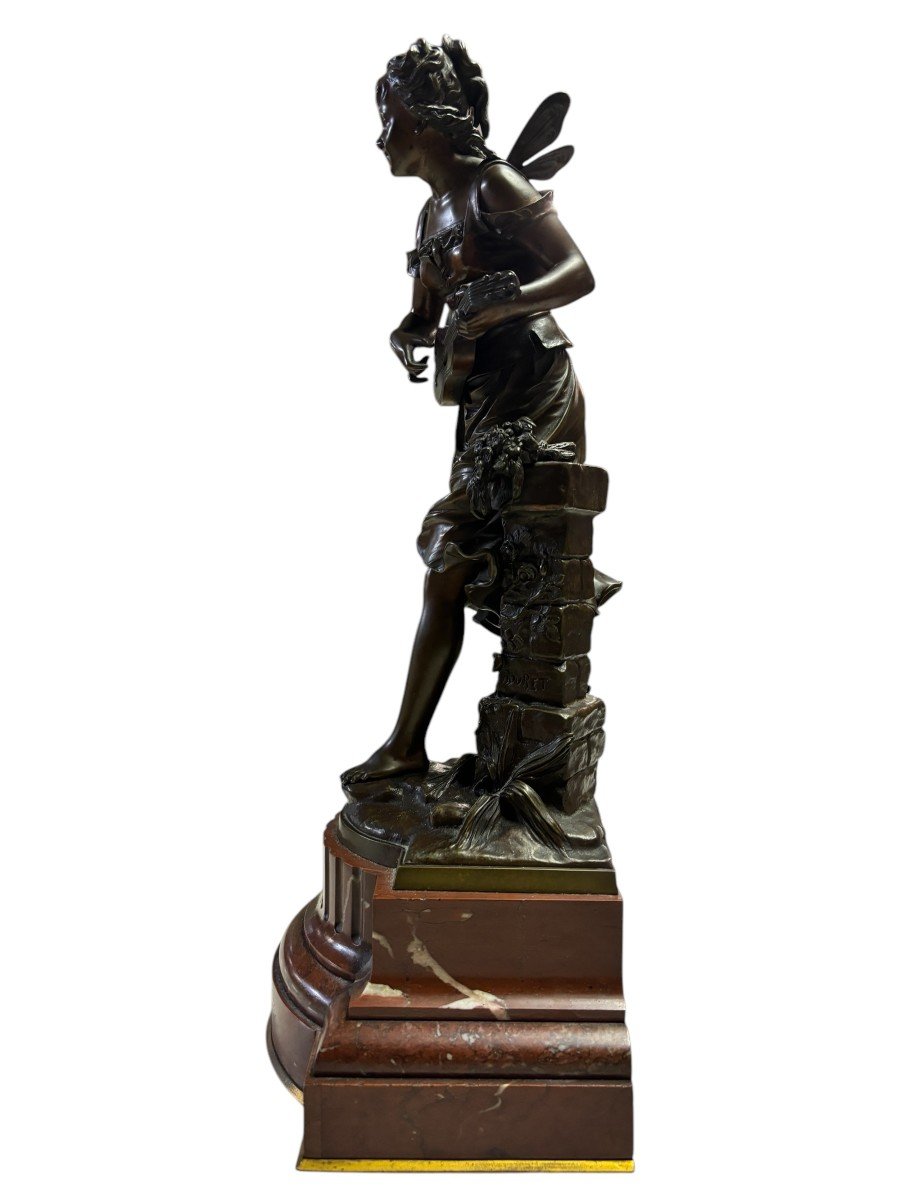 Beautiful Sculpture “young Fairy With Guitar” In Bronze From The Early 20th Century.-photo-3