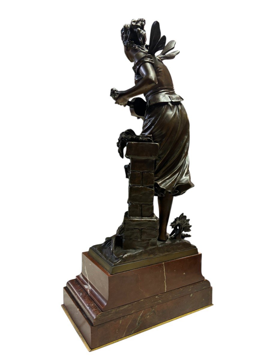 Beautiful Sculpture “young Fairy With Guitar” In Bronze From The Early 20th Century.-photo-4