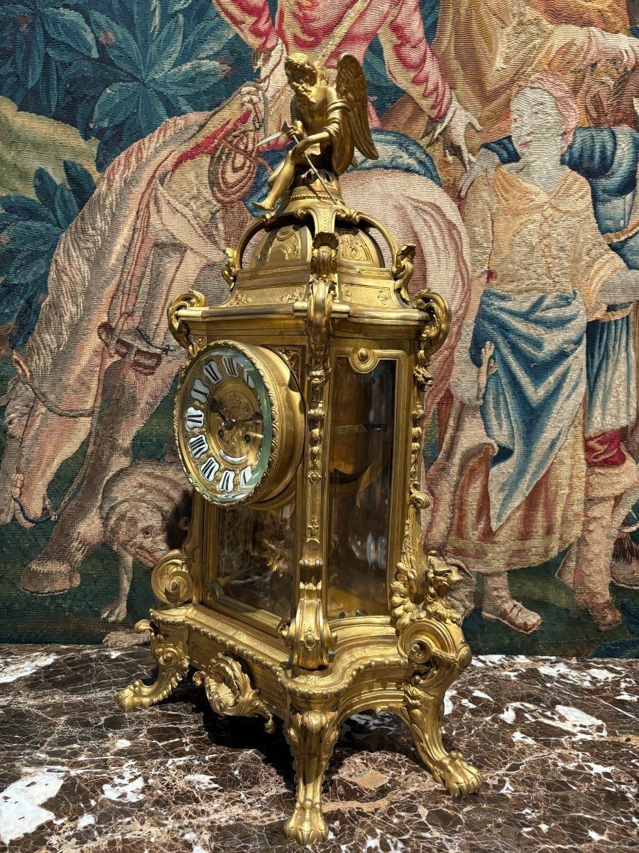 Large 19th Century Gilt Bronze And Cut Glass Clock (80 Cm).-photo-4