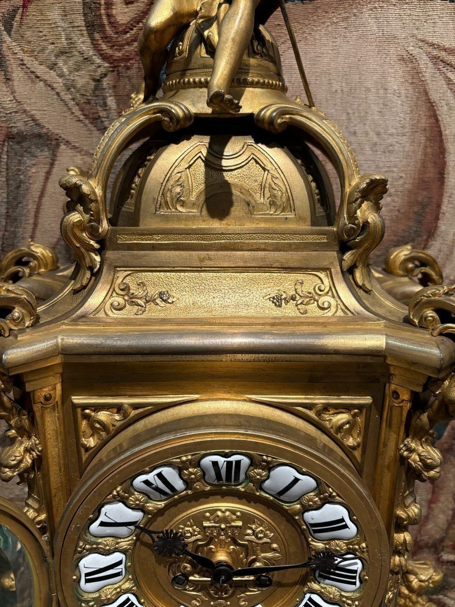 Large 19th Century Gilt Bronze And Cut Glass Clock (80 Cm).-photo-3