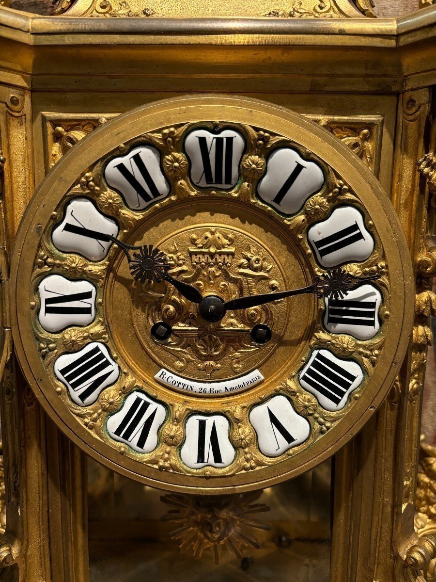 Large 19th Century Gilt Bronze And Cut Glass Clock (80 Cm).-photo-4